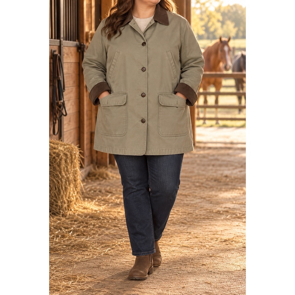 L.L.Bean Womens 3X Adirondack Barn Coat Olive Corduroy Collar Lined